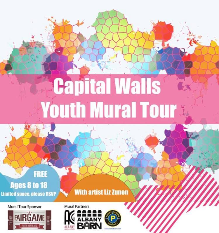 Graphic for the Youth Mural Tour. Brightly colored honeycombs with local sponsors.